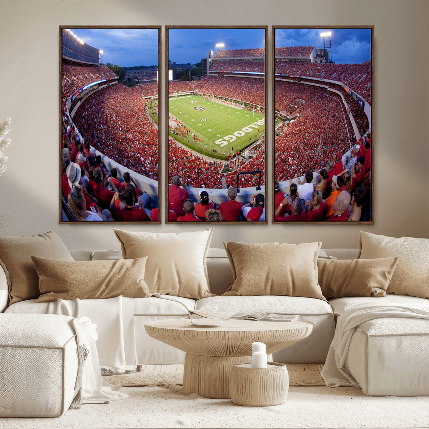 10244378-MGV-CV-48X32-3P-Dooley Stadium Wall Art Print, Sports Arena Canvas Wall Art, Dooley Field at Sanford Stadium Canvas Print, Modern Athletic Field Art Printing