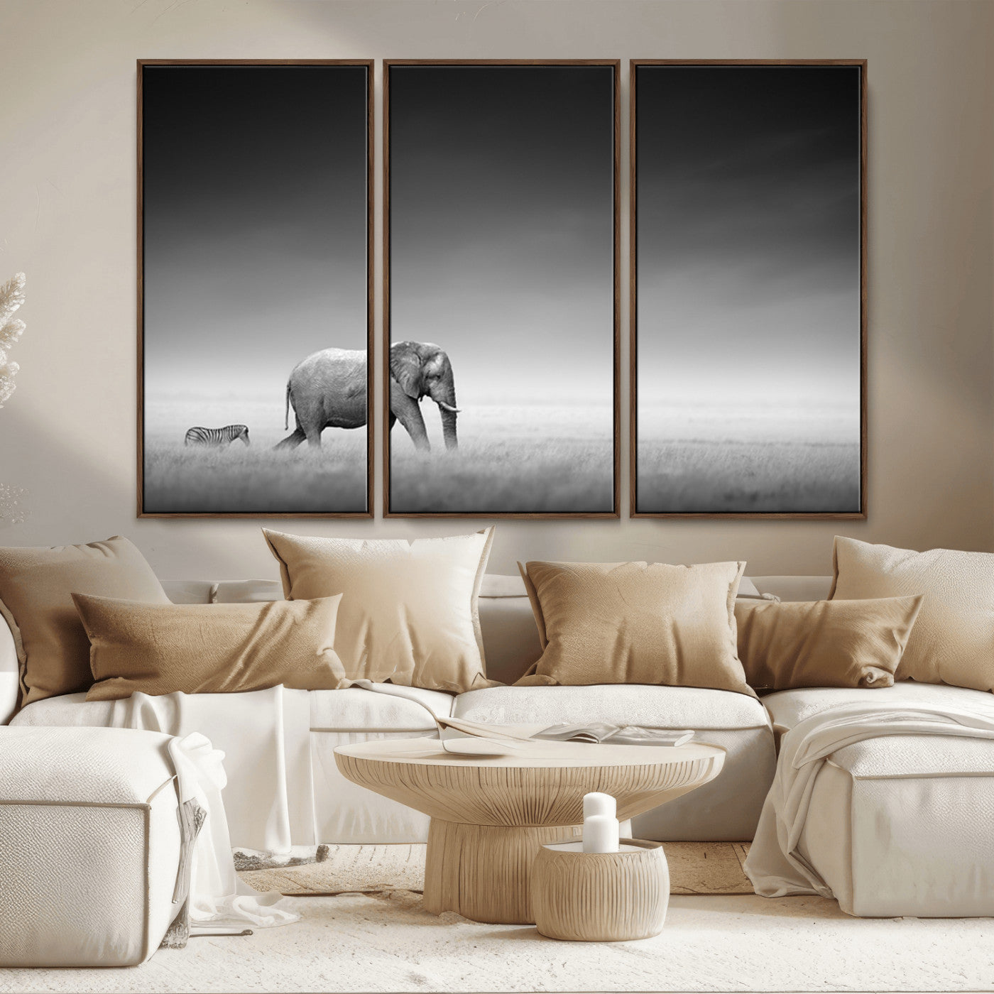 MGV-FC-48X32-3P - Elephand and Zebra Wall Art Canvas Print, Modern Artwork