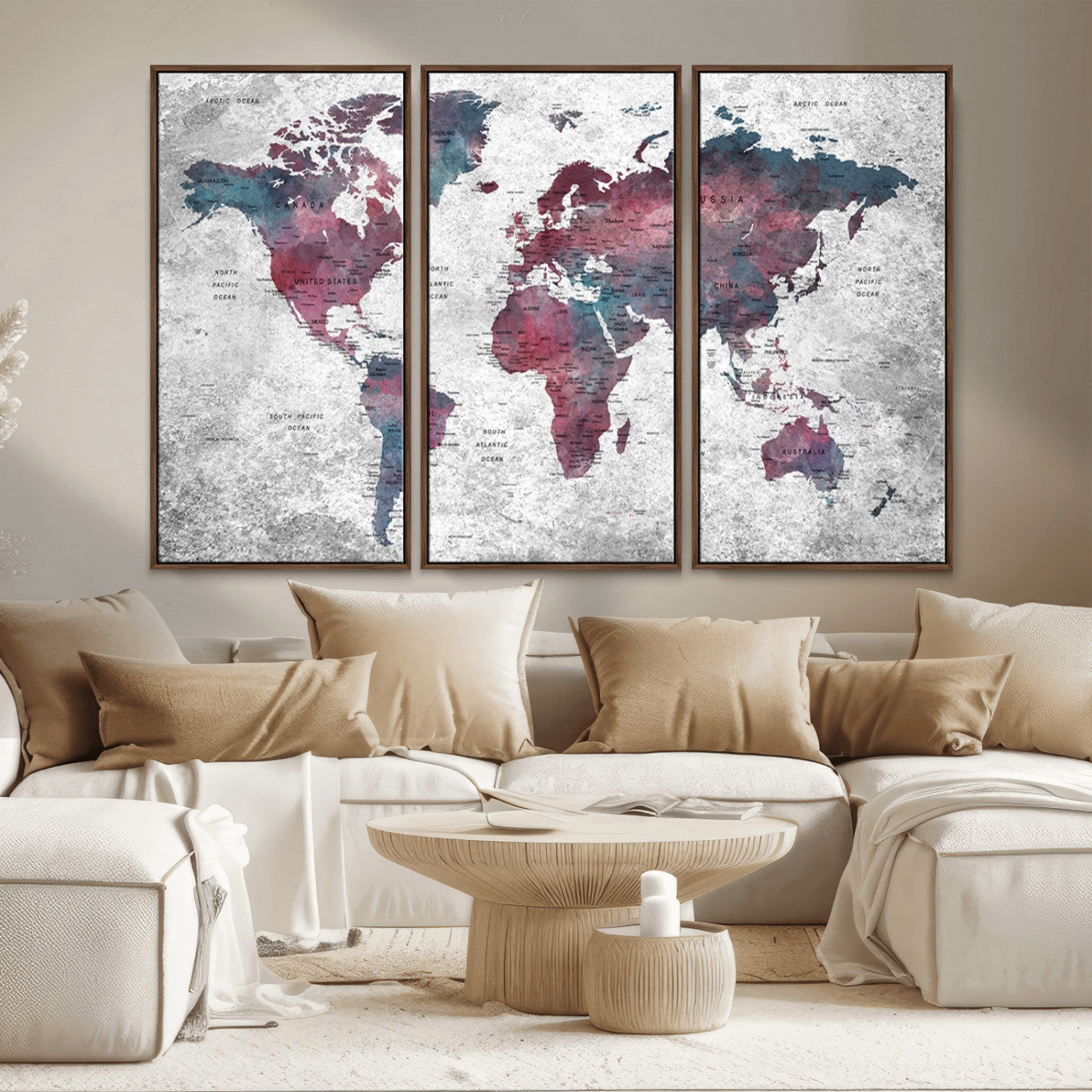 MGV-FC-48X32-3P - World Map Wall Art Canvas Print for Home and Office Decor