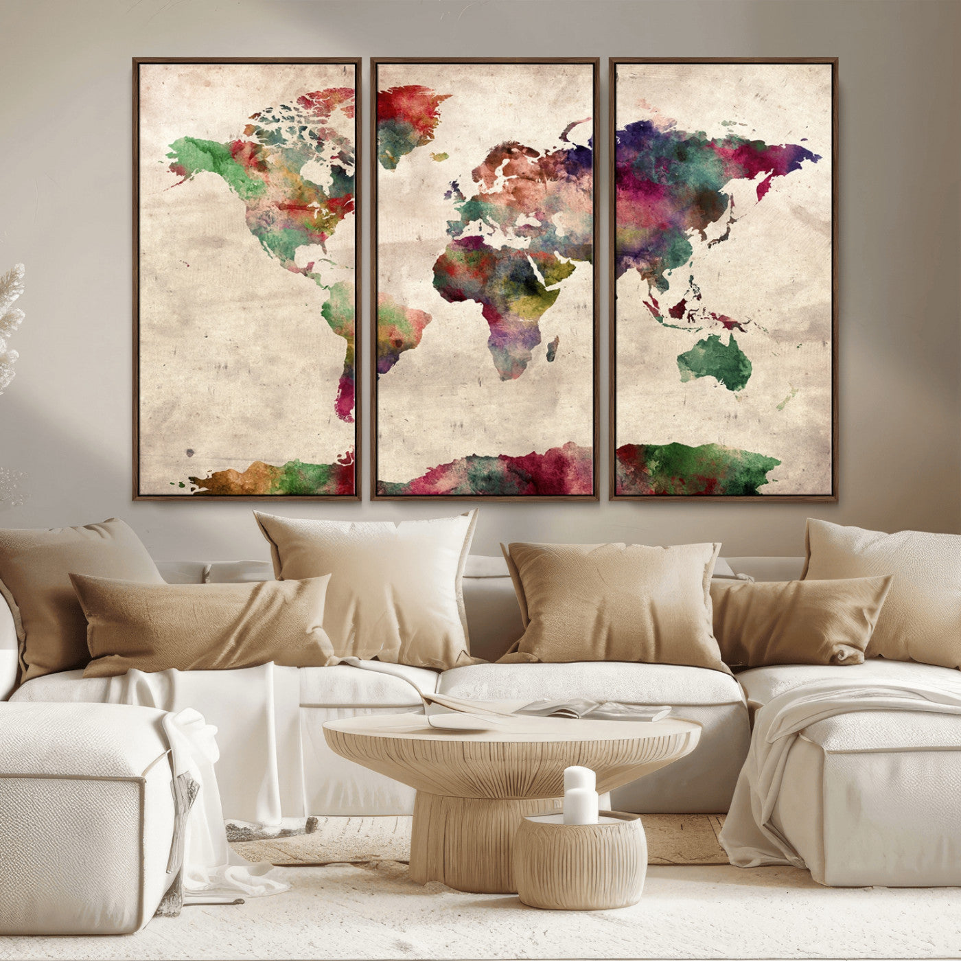 MGV-FC-48X32-3P - World Map Wall Art Canvas Print for Home and Office Decor