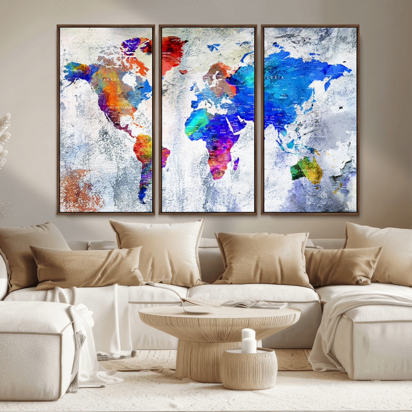 MGV-FC-48X32-3P - World Map Wall Art Canvas Print for Home and Office Decor