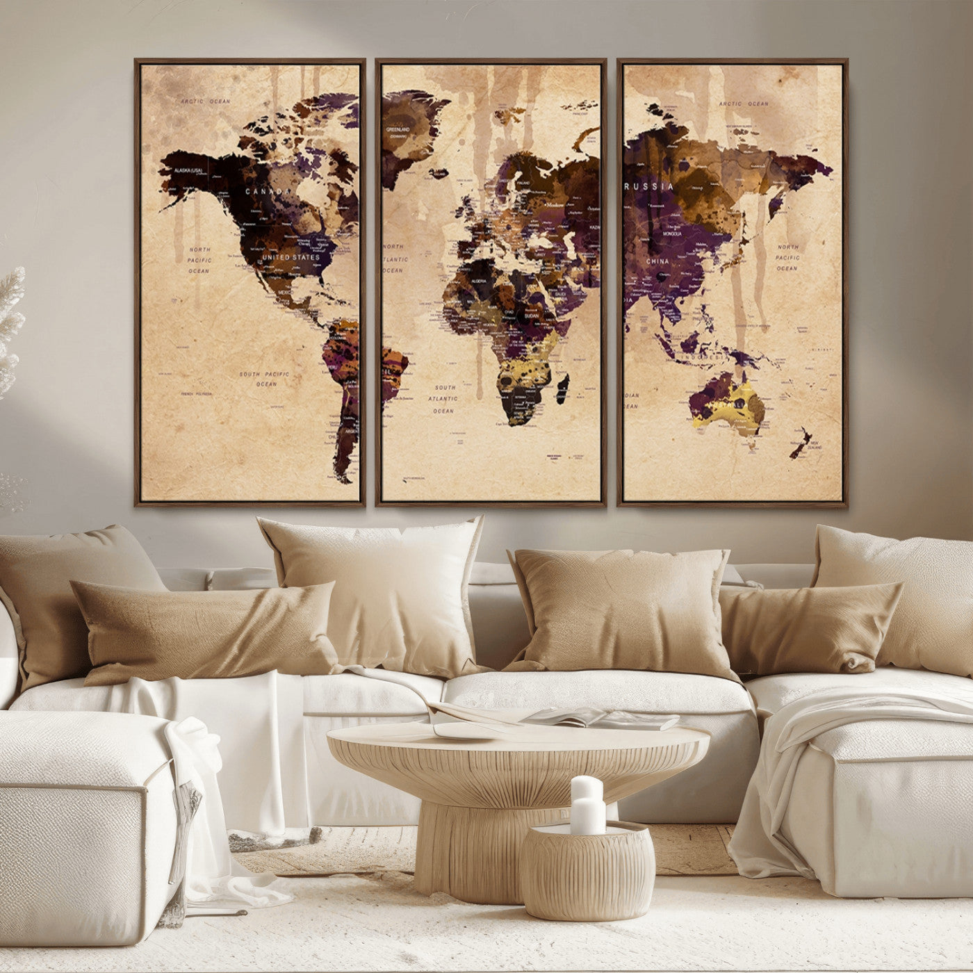 MGV-FC-48X32-3P - World Map Wall Art Canvas Print for Home and Office Decor
