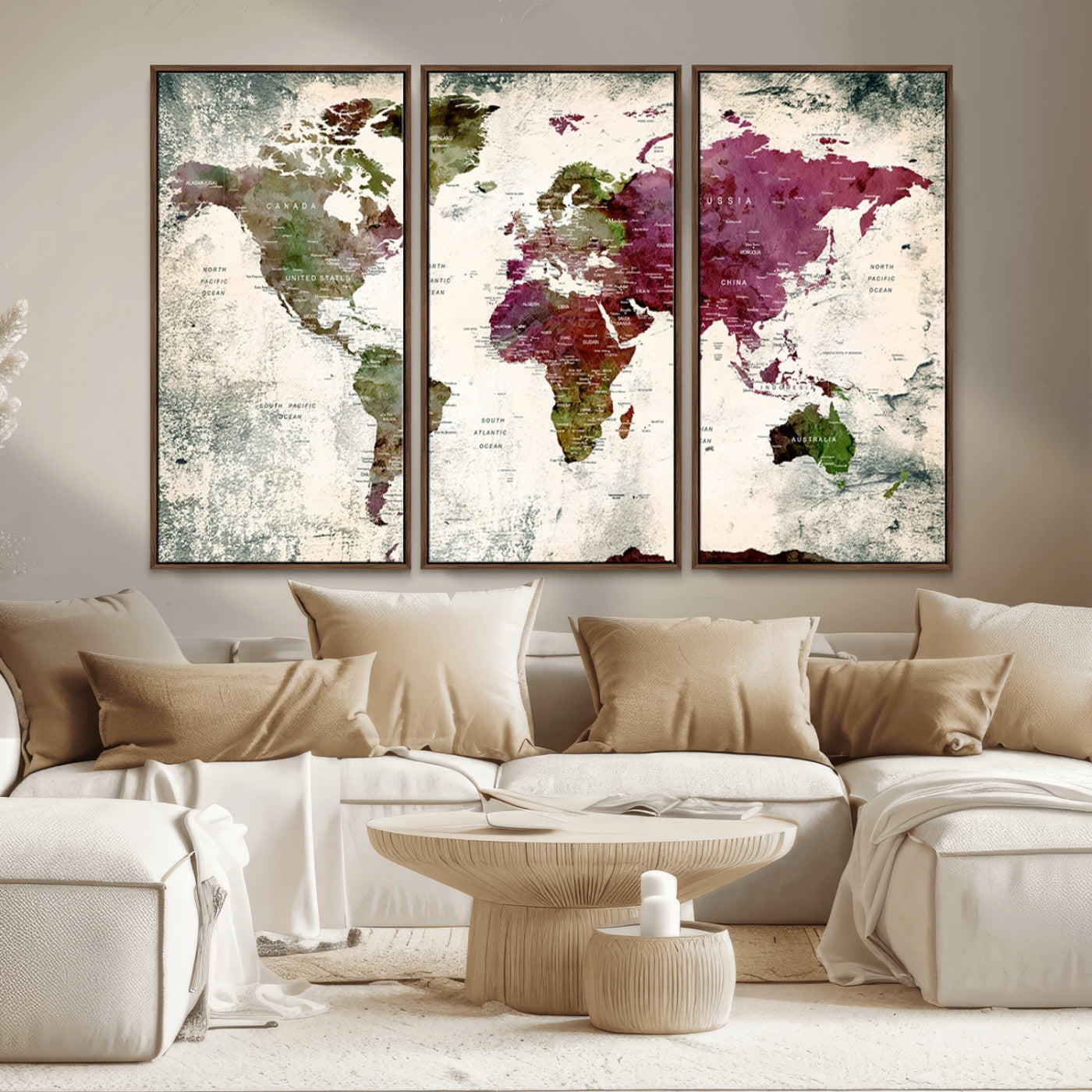 MGV-FC-48X32-3P - World Map Wall Art Canvas Print for Home and Office Decor