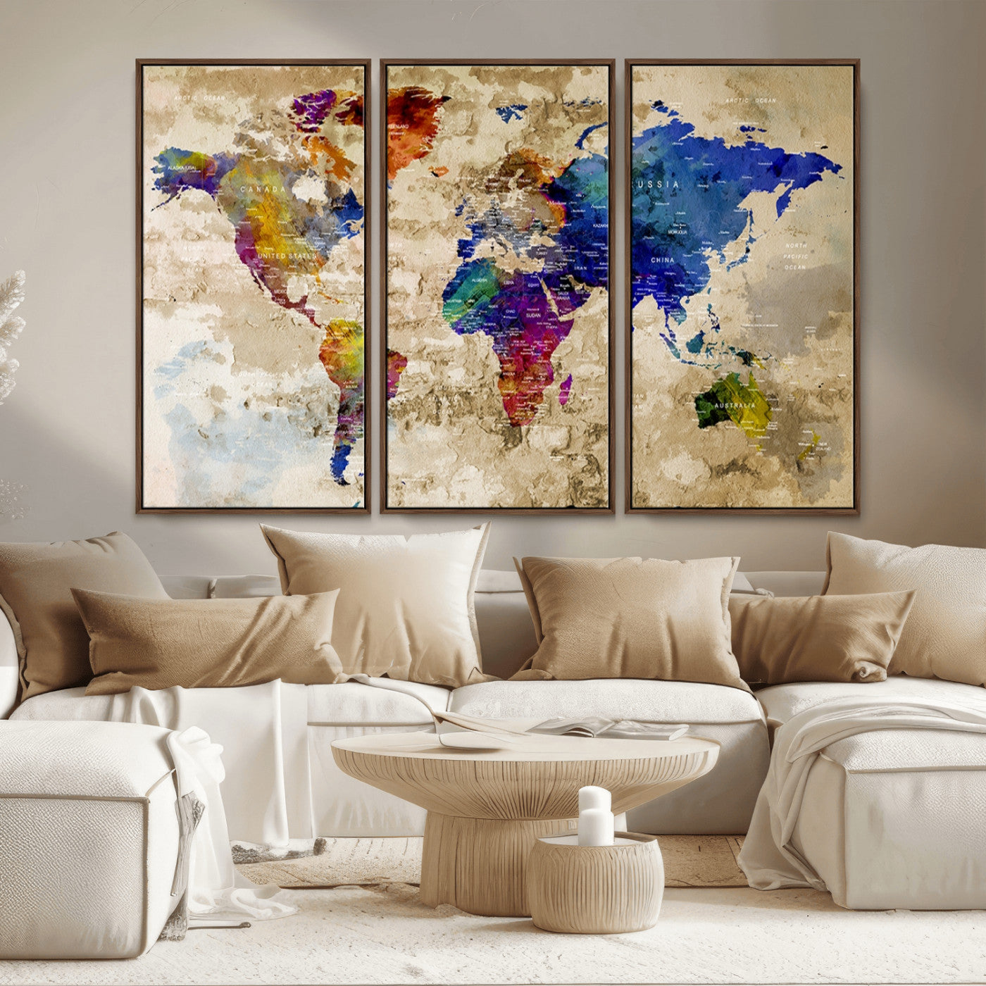 MGV-FC-48X32-3P - World Map Wall Art Canvas Print for Home and Office Decor