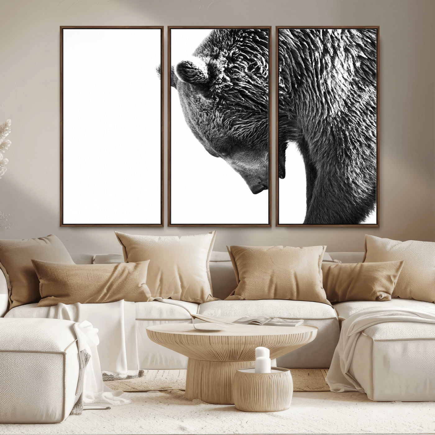 MGV-FC-48X32-3P - Black and White Grizzly 399 Bear Canvas Print Wall Art | Large Wildlife Canvas Print for Living