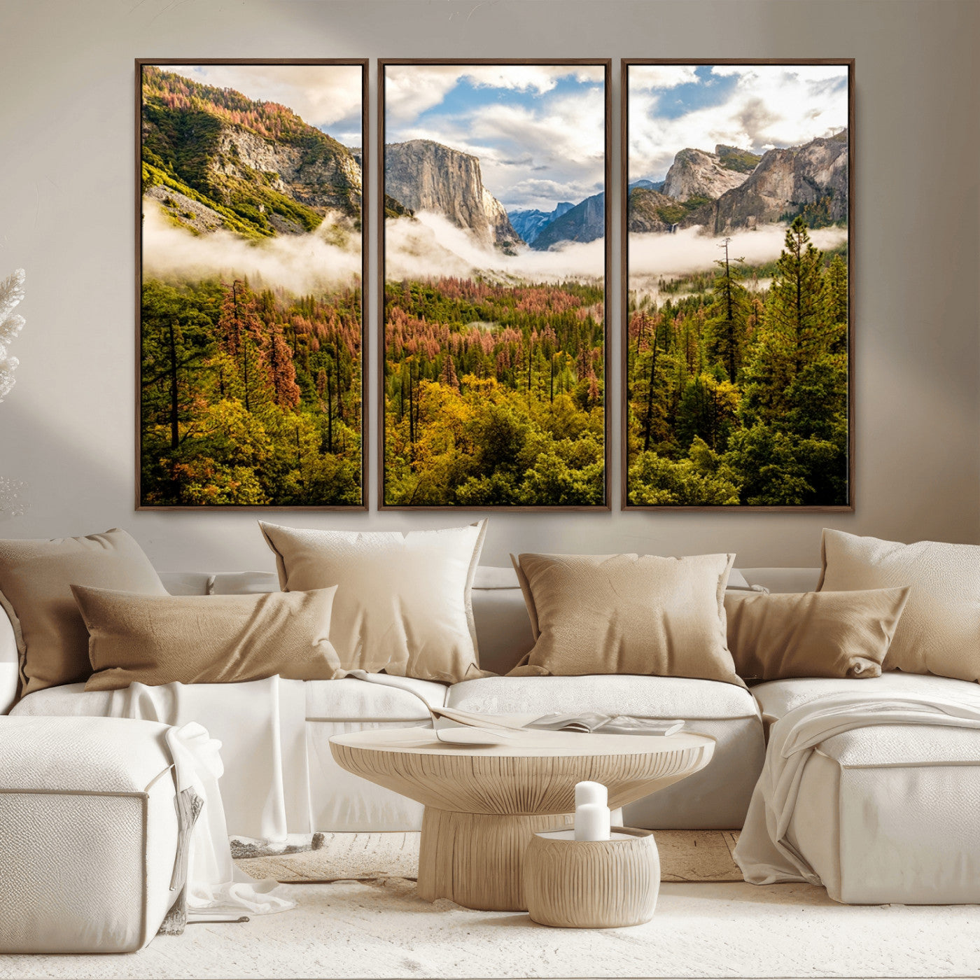 MGV-FC-48X32-3P - Half Dome Yosemite Canvas Wall Art – Majestic Triptych Landscape Print – National Park Nature Decor