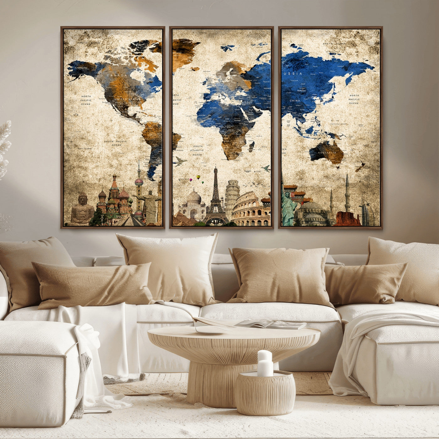 MGV-FC-48X32-3P - Push Pin World Map Canvas Print – Framed Wall Art for Couples to Track Their Travels – Anniversary