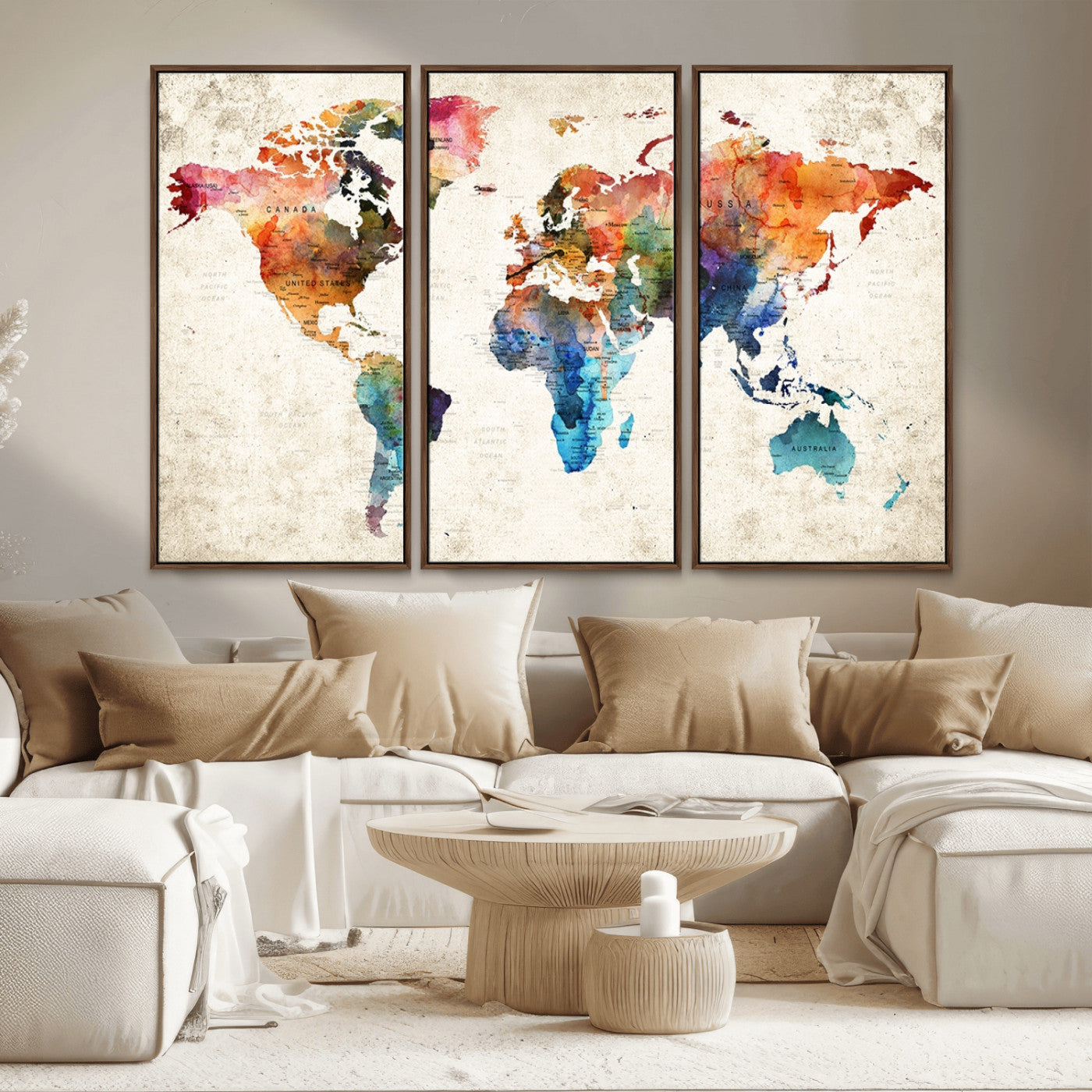 MGV-FC-48X32-3P - Push Pin World Map Canvas Print – Framed Wall Art for Couples to Track Their Travels – Anniversary