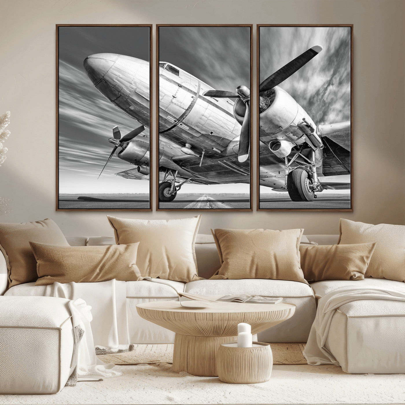MGV-FC-48X32-3P - Vintage Airplane on Runway Canvas Print