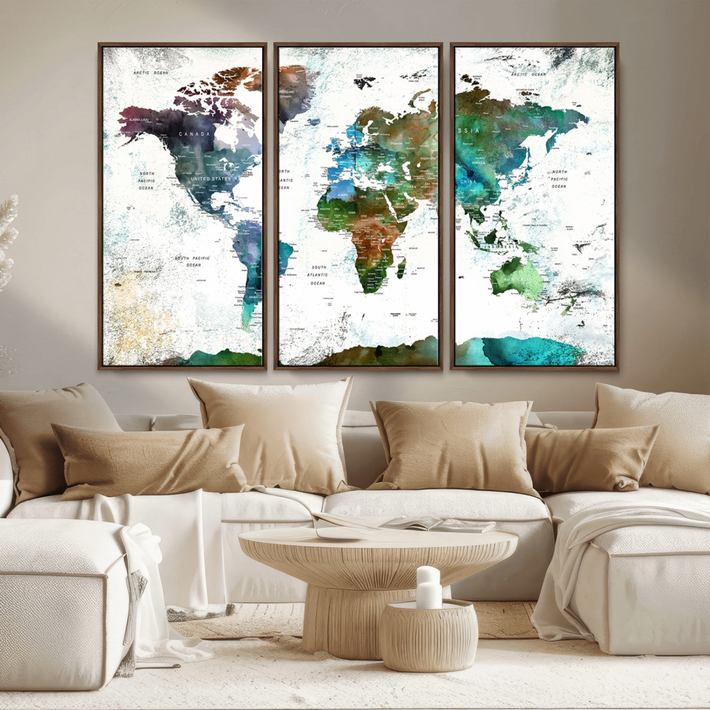 MGV-FC-48X32-3P - Push Pin World Map Canvas Print – Framed Wall Art for Couples to Track Their Travels – Anniversary