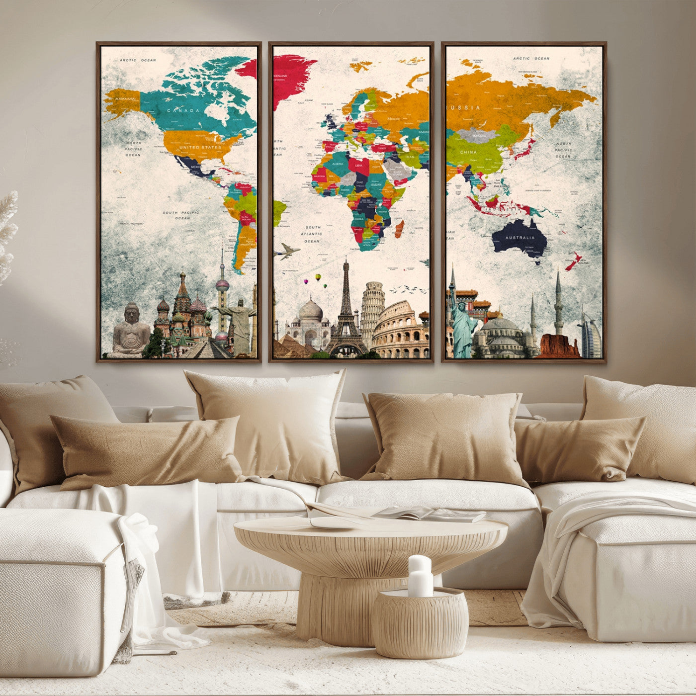 MGV-FC-48X32-3P - Push Pin World Map Canvas Print – Framed Wall Art for Couples to Track Their Travels – Anniversary