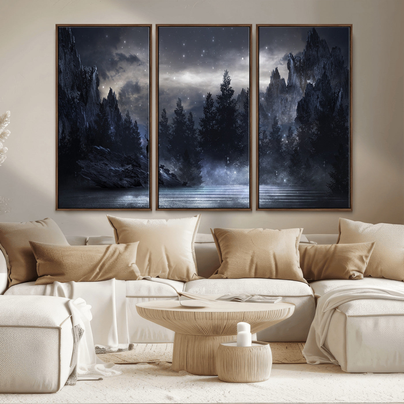 MGV-FC-48X32-3P - Night Landscape and Trees Wall Art Canvas Print
