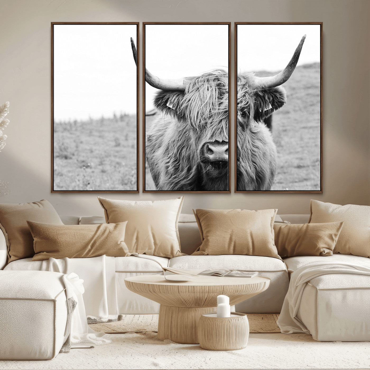 MGV-FC-48X32-3P - Newfoundland Cow Art Wall Art, Black White Cow Art Wall Art Canvas Print