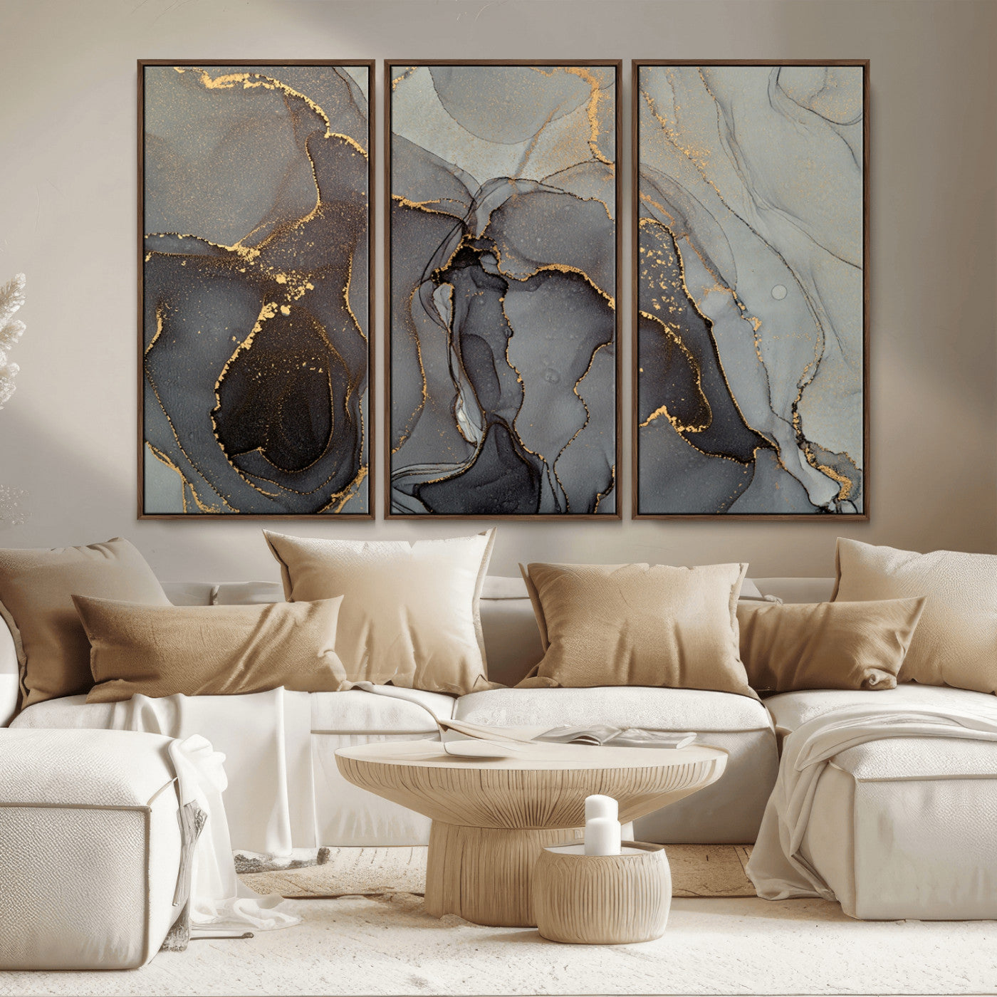 MGV-FC-48X32-3P - Gray Marble Fluid Effect Wall Art Abstract Canvas Wall Art Print