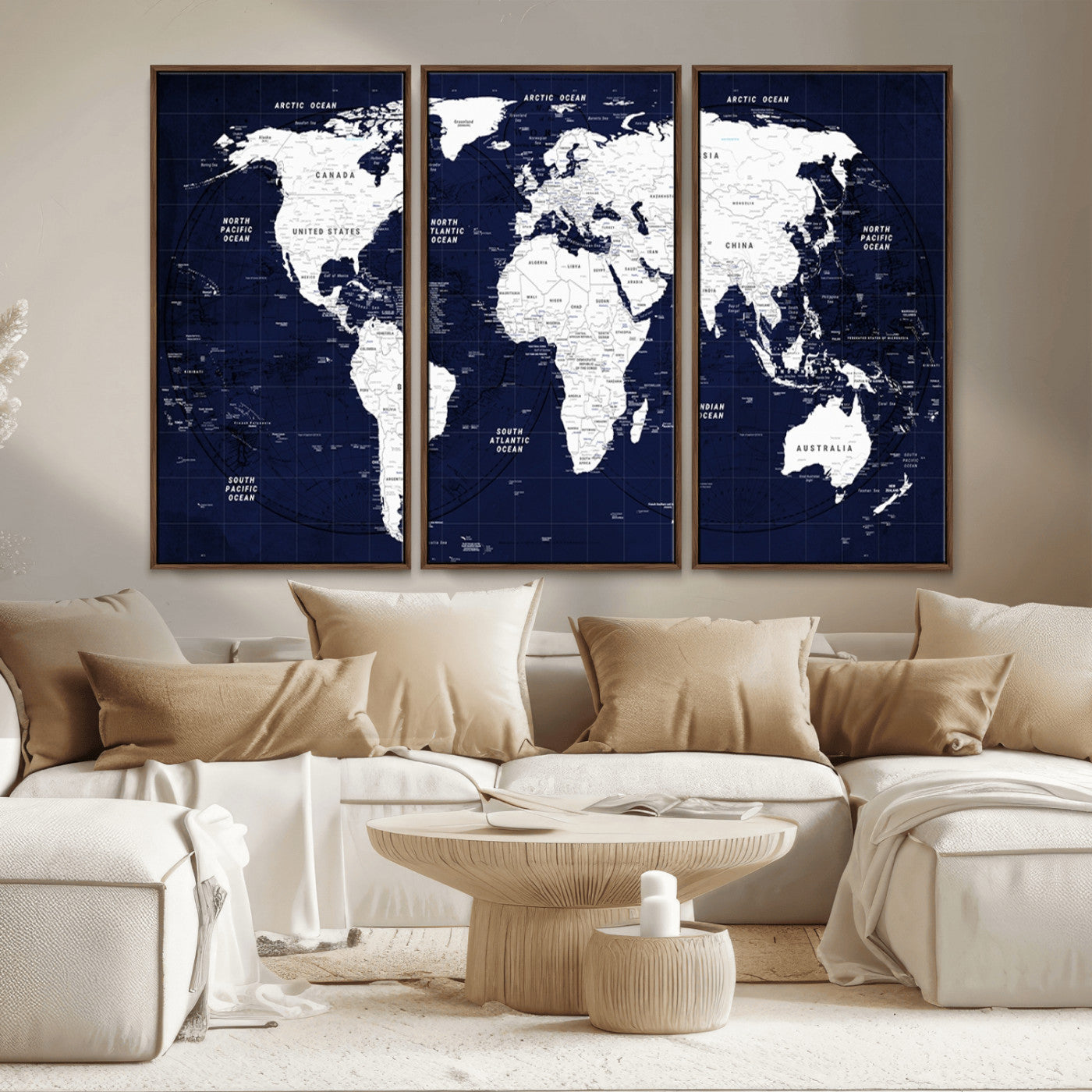 MGV-FC-48X32-3P - World Map Wall Art Canvas Print for Home and Office Decor