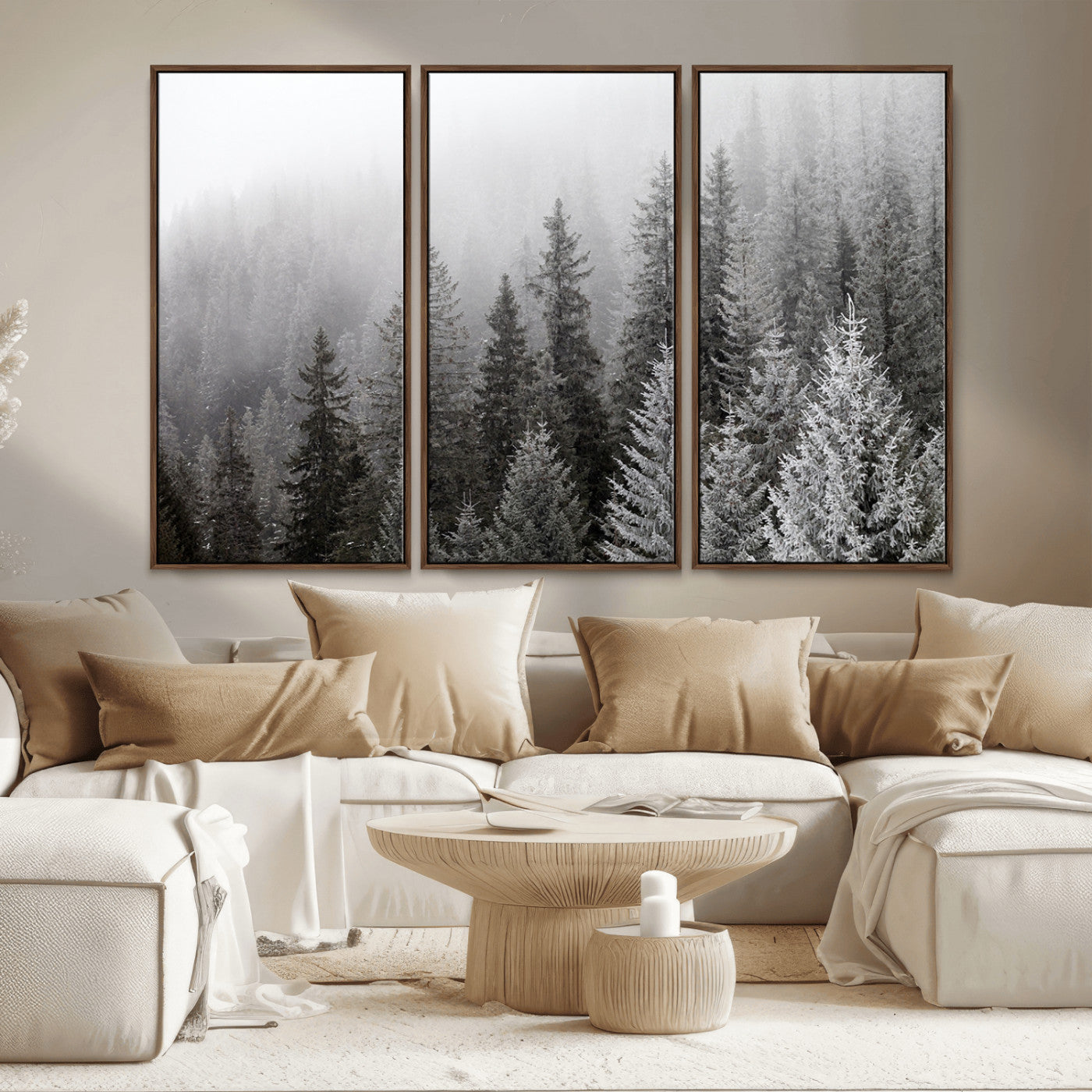 MGV-FC-48X32-3P - Big Foggy Forest and Misty Trees Forest Wall Art Canvas Print