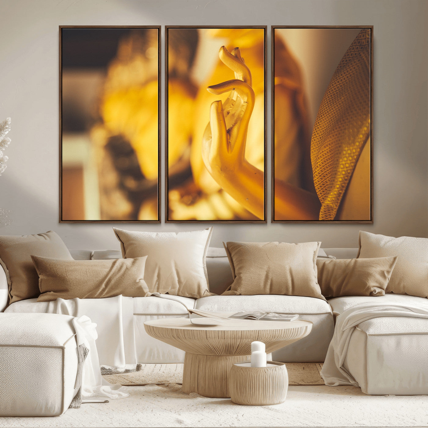 MGV-FC-48X32-3P - Gold Buddha Statue Hands Wall Art Canvas Print