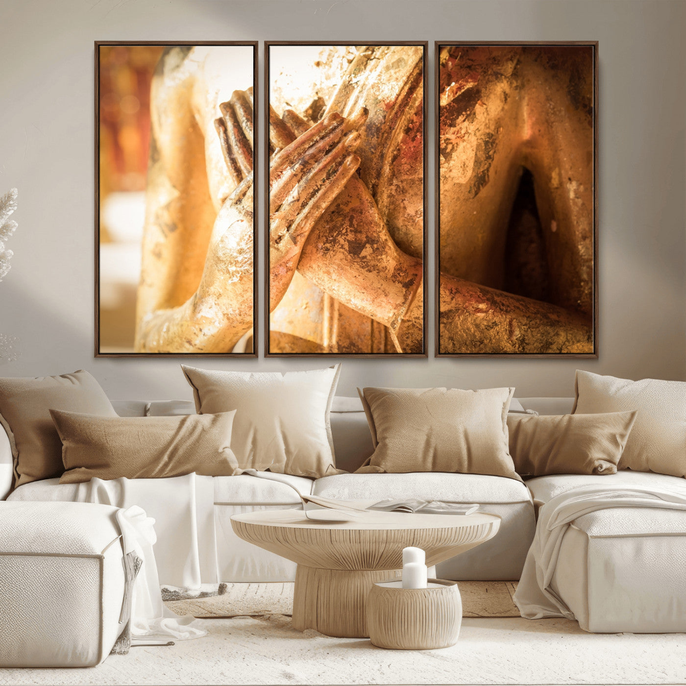 MGV-FC-48X32-3P - Buddha Statue Hands Wall Art Canvas Print