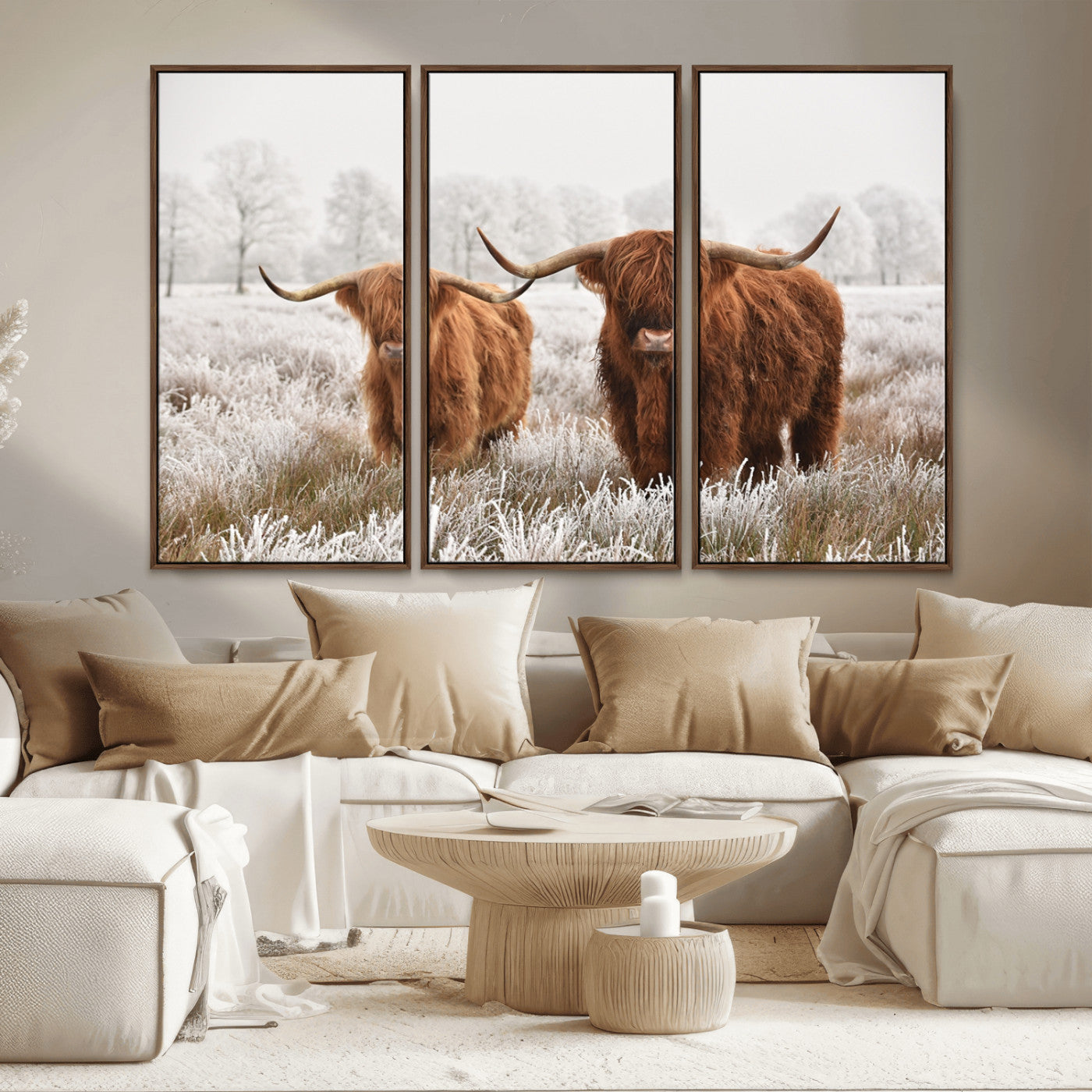 MGV-FC-48X32-3P - Longhorn Cattle Wall Art Canvas Print, Framed Farmhouse Style Art Picture Print, Rustic Cow Perfect Rustic Farmhouse Decor Artwork
