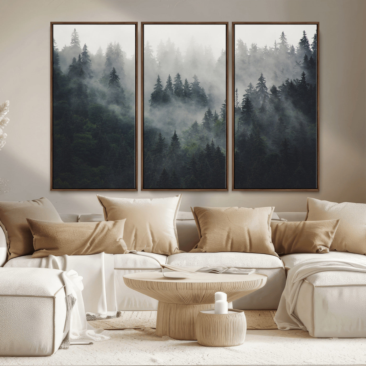 MGV-FC-48X32-3P - Nature Wall Decor - Serene Triptych Nature Print – Woodland Landscape Decor for Living Room or