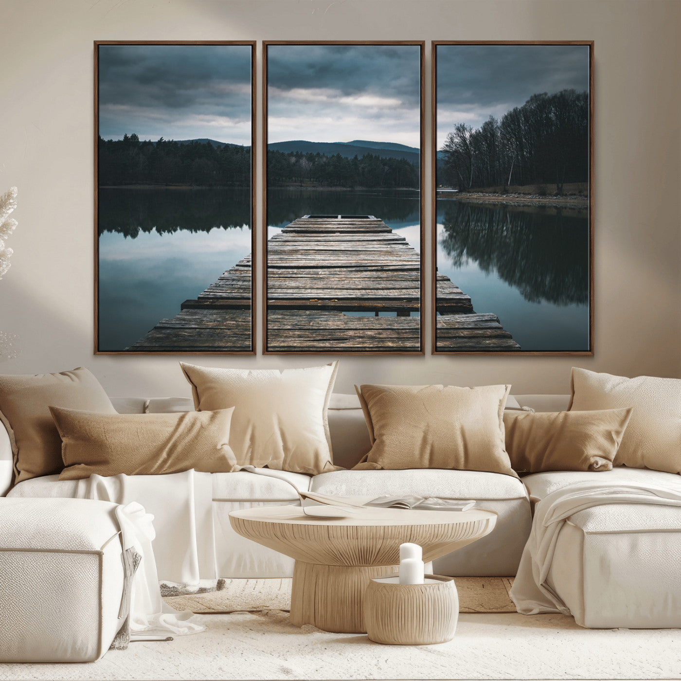 MGV-FC-48X32-3P - Wooden Bridge Near Lake Wall Art Canvas Print