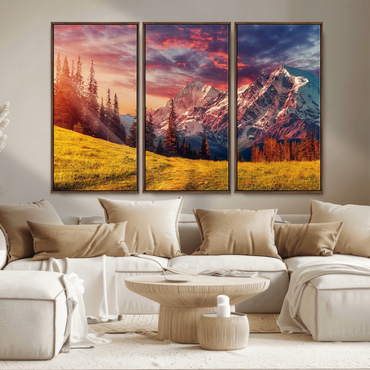 MGV-FC-48X32-3P - Mountain and Daylight Red Sunset Wall Art Canvas Print