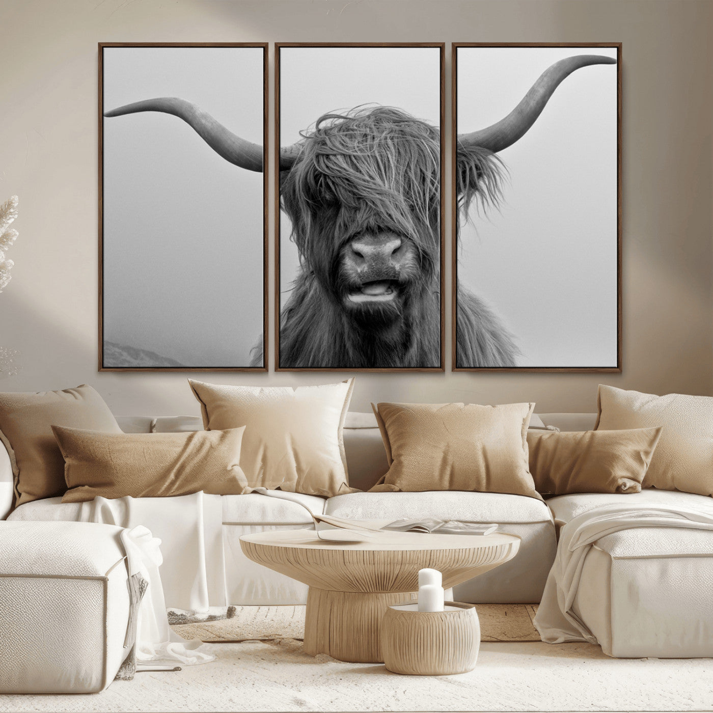 MGV-FC-48X32-3P - Texas Cow Wall Art Canvas, Texas Longhorn Cattle Canvas Print