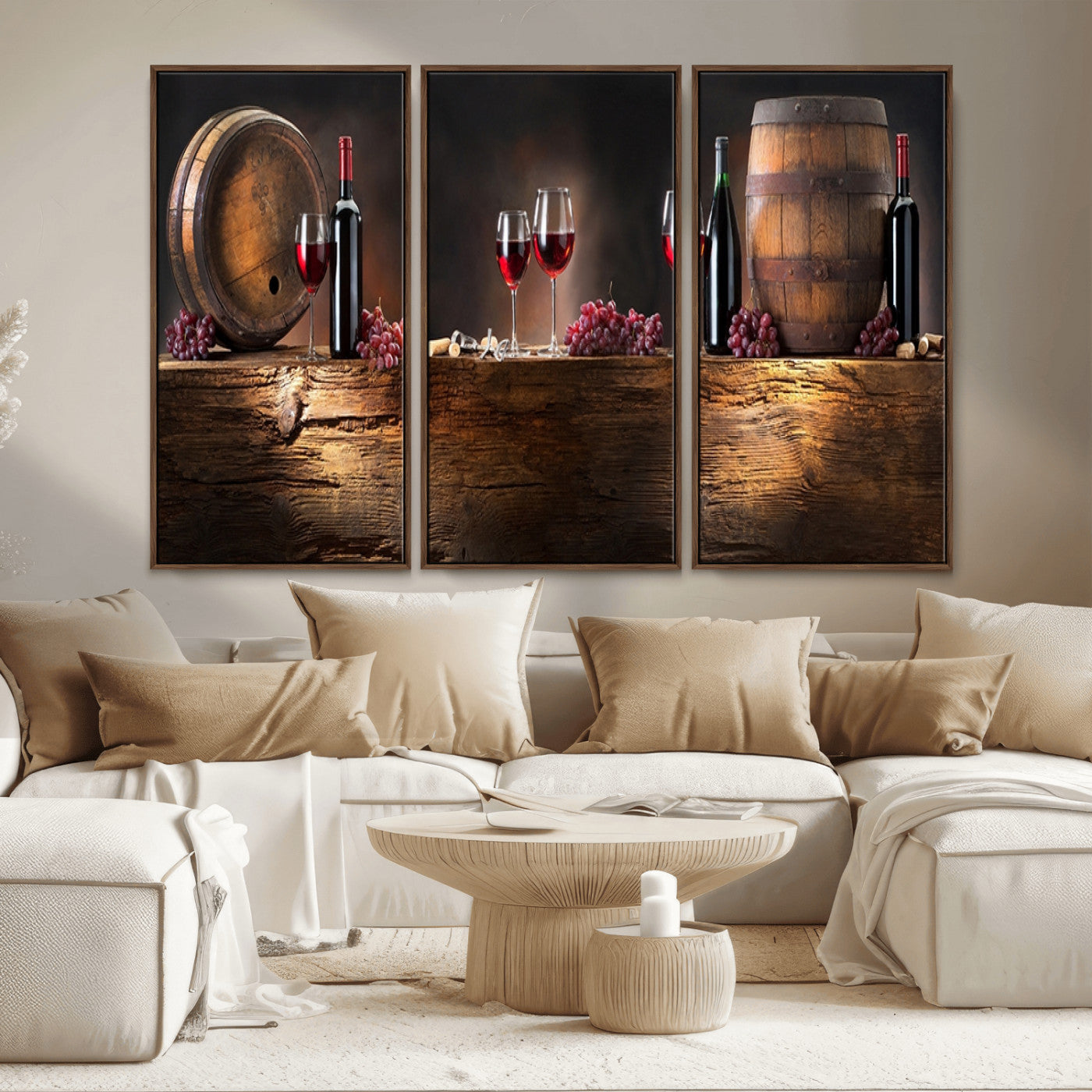 MGV-FC-48X32-3P - Wine and Barrels Wall Art Canvas Print