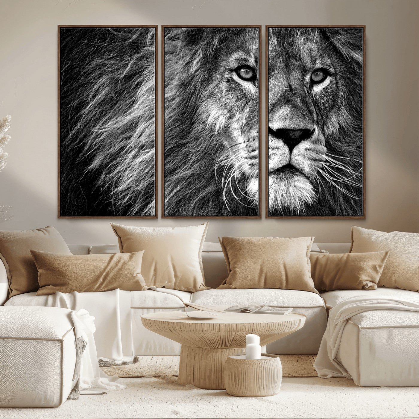 MGV-FC-48X32-3P - Black and White Lion Canvas Wall Art Print