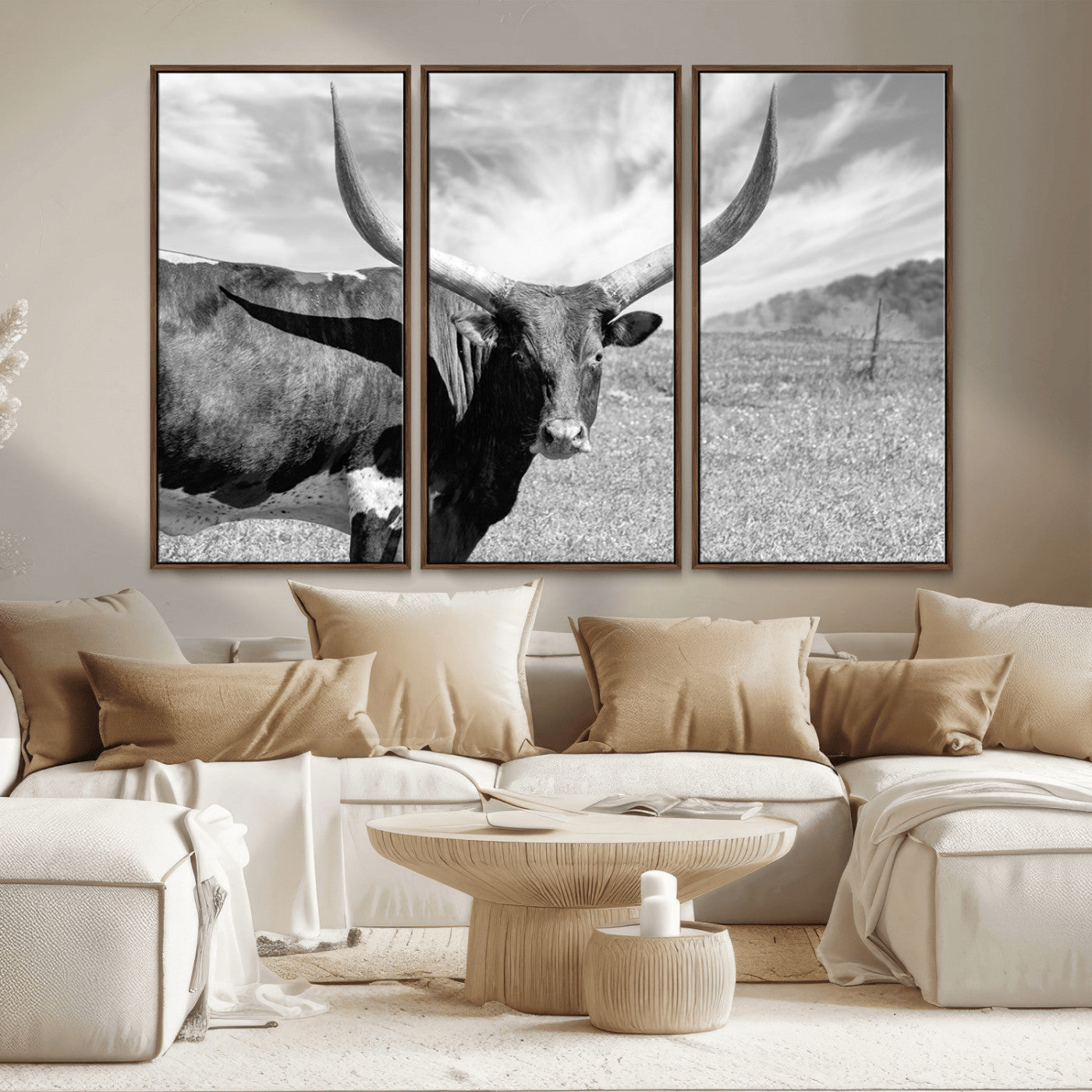 MGV-FC-48X32-3P - Longhorn Wall Art Canvas Print, Framed Ranch Wall Art Canvas Print