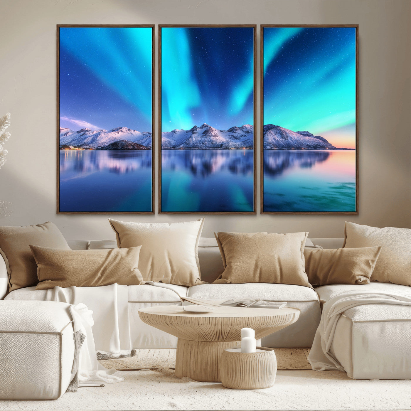 MGV-FC-48X32-3P - Northern Lights above Mountain Wall Art, Northern Lights Wall Art Canvas Print