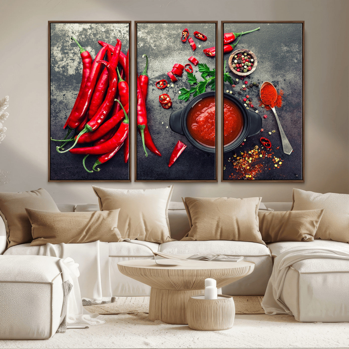 MGV-FC-48X32-3P - Red Chili Peppers Wall Art Kitchen Artwork Canvas Print