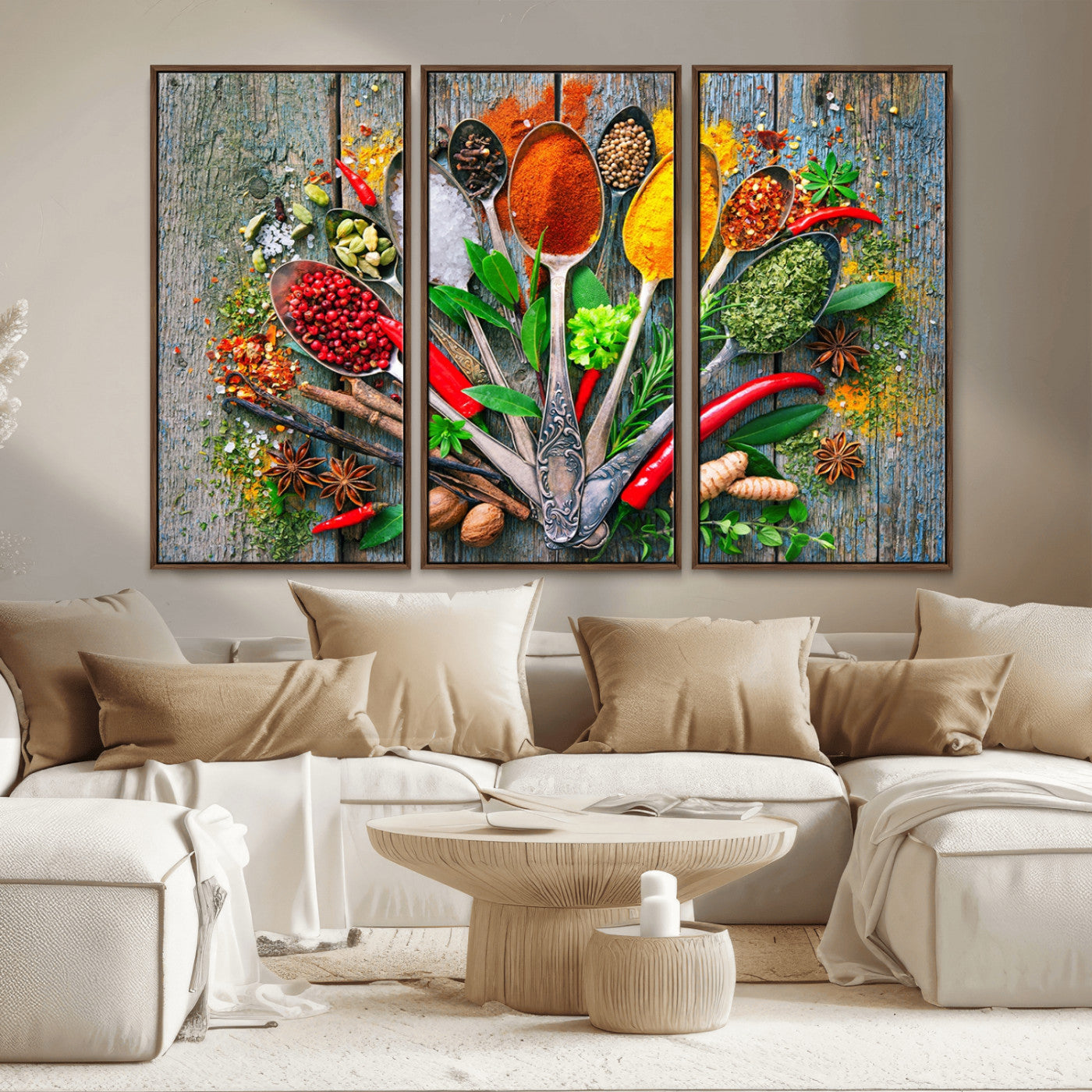 MGV-FC-48X32-3P - Spoonful of Spices Cooking Wall Art Canvas Print - Vibrant Kitchen Decor Triptych – Culinary Art