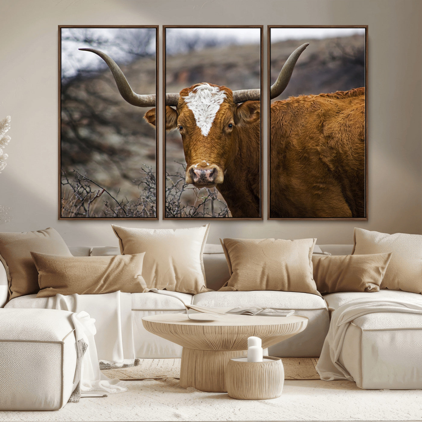 MGV-FC-48X32-3P - Framed Big Cow Animal Wall Art Canvas Print