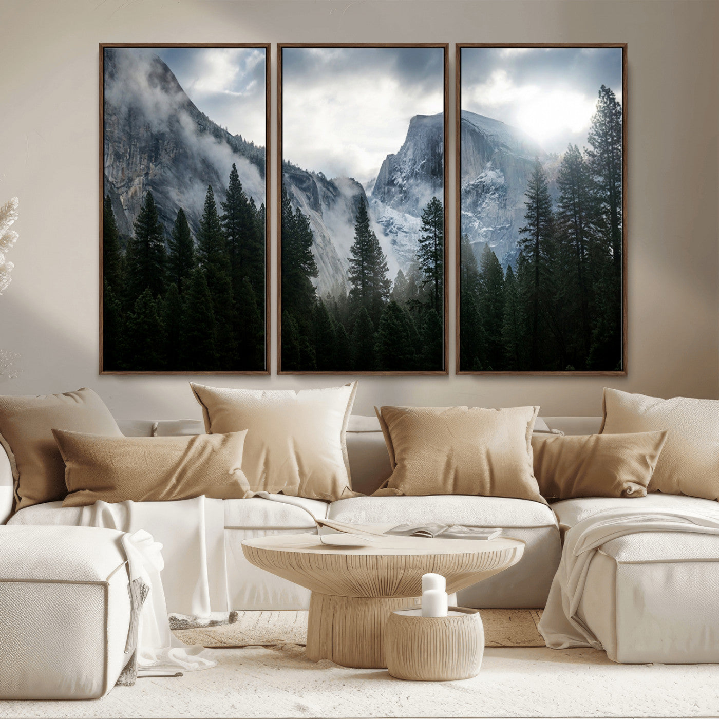 MGV-FC-48X32-3P - Yosemite National Park El Capitan Foggy Mountain Wall Art | Large Canvas Print for Living Room,