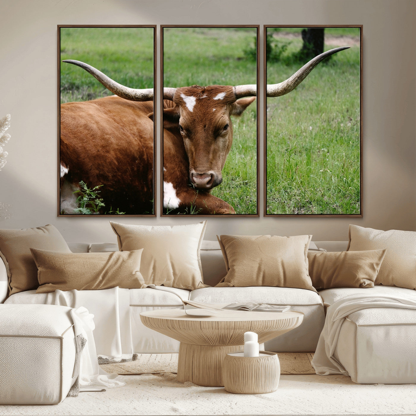 MGV-FC-48X32-3P - Longhorn Cow Animal Wall Art Canvas Print