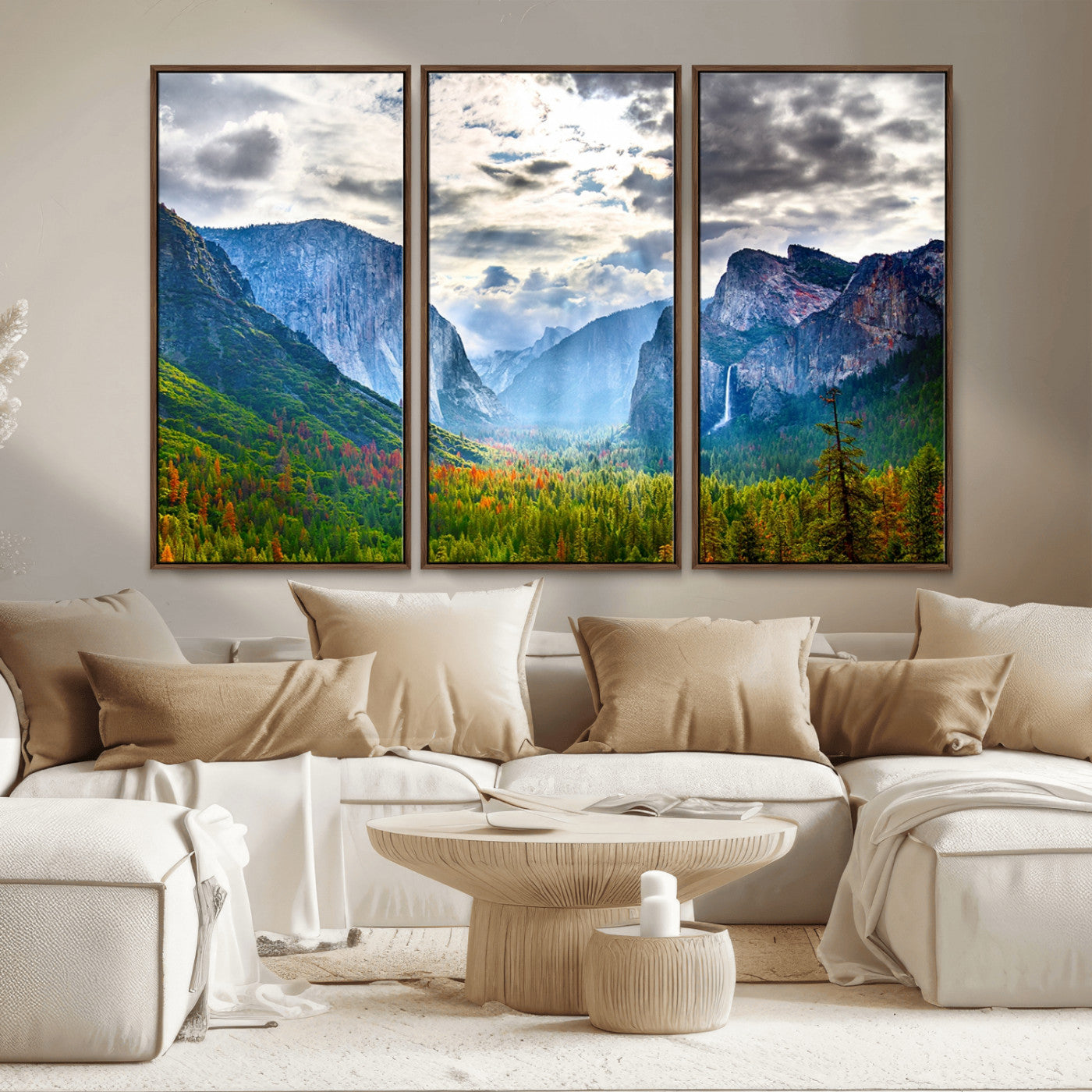 MGV-FC-48X32-3P - Yosemite Park Half Dome 3 Panel Canvas Print | Large Giclée Landscape Wall Art for Living Room,
