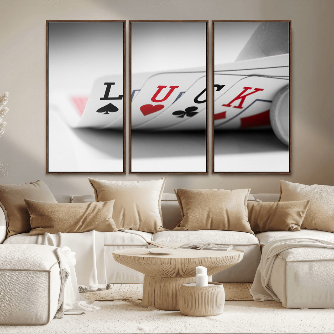 MGV-FC-48X32-3P - Framed Luck Poker Cards Canvas – Modern Triptych Wall Art, Ready to Hang for Game Rooms