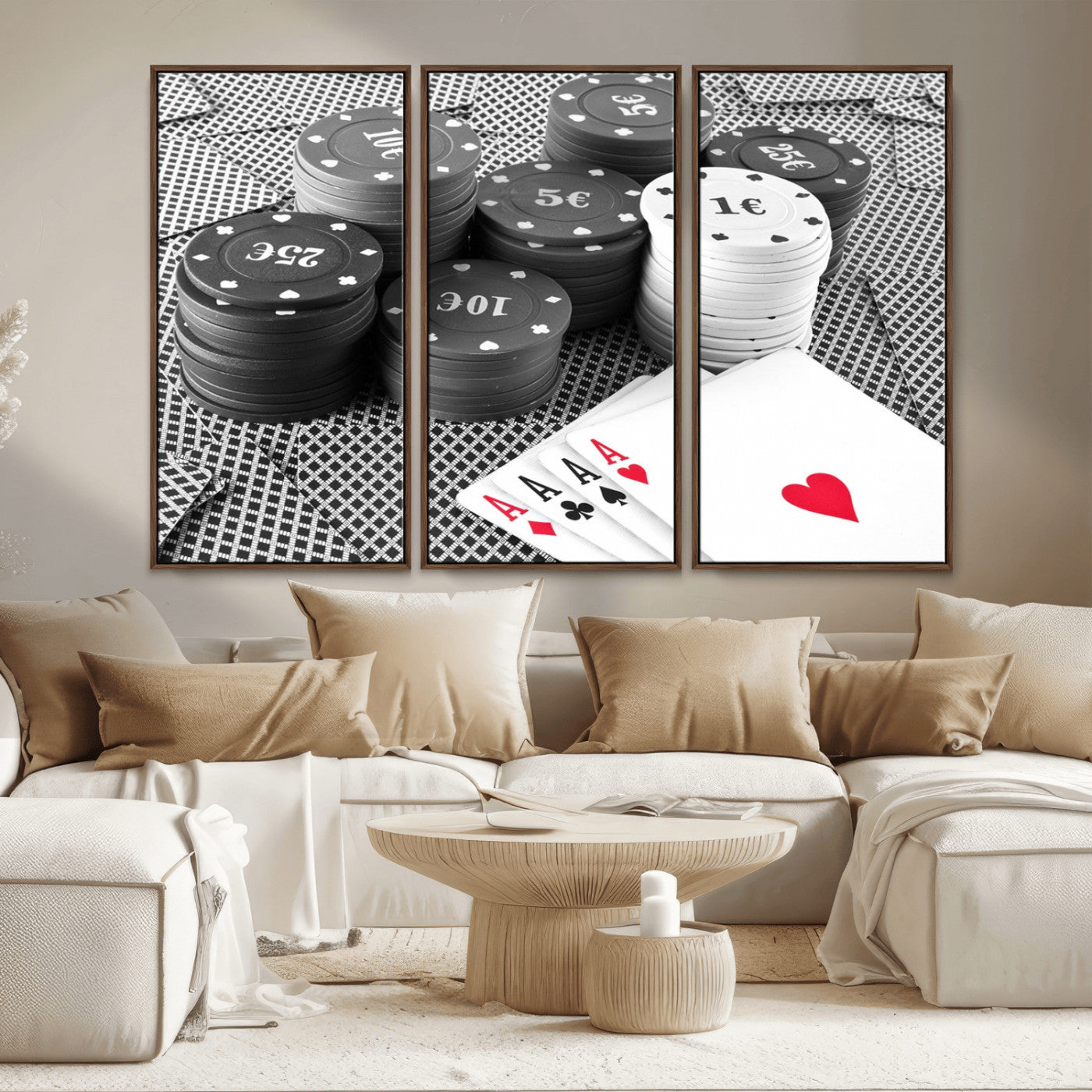 MGV-FC-48X32-3P - Poker Game Cards Wall Art Canvas, Multi Panel Wall Art Canvas Print