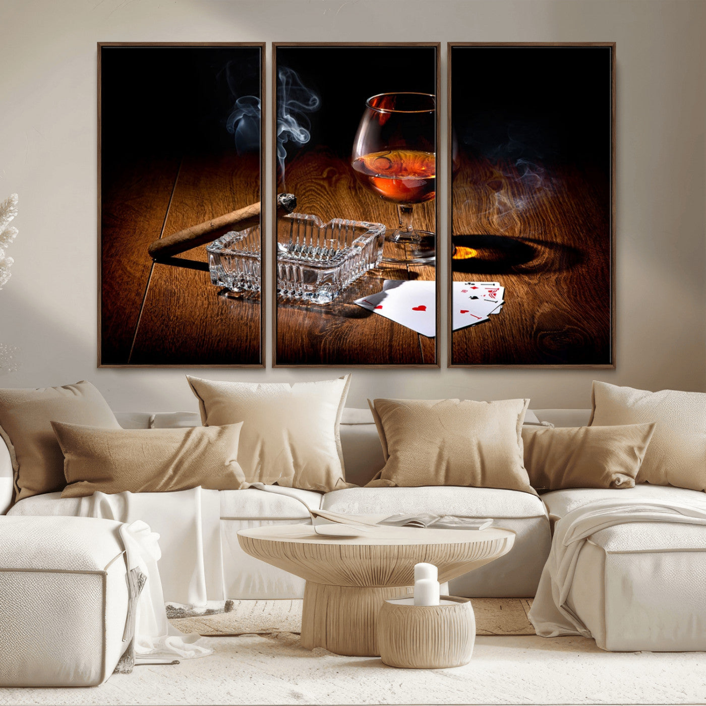 MGV-FC-48X32-3P - Whiskey Cigar Wall Art Canvas Print Kitchen Wall