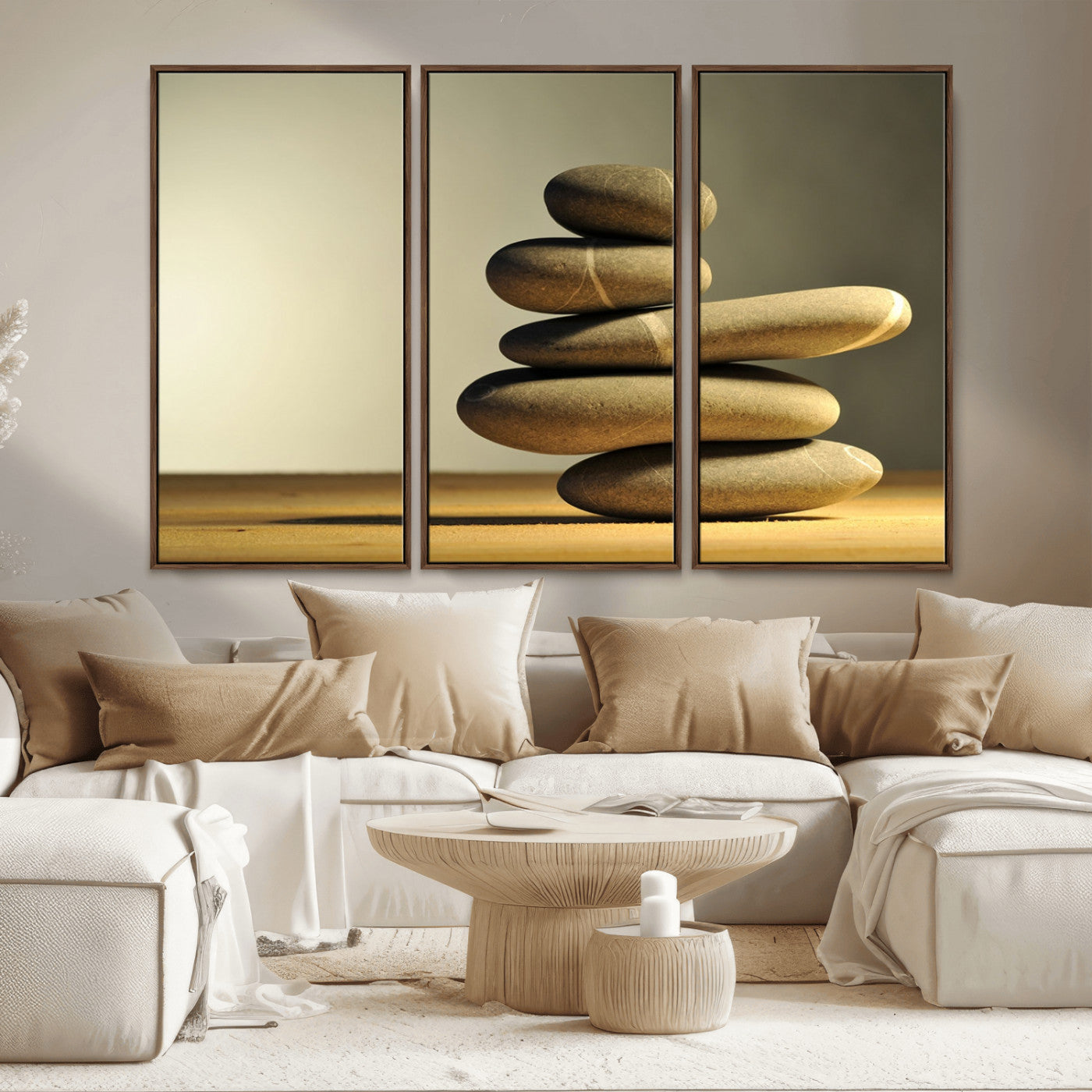 MGV-FC-48X32-3P - Fluvial Zen Stones Canvas Wall Art Print