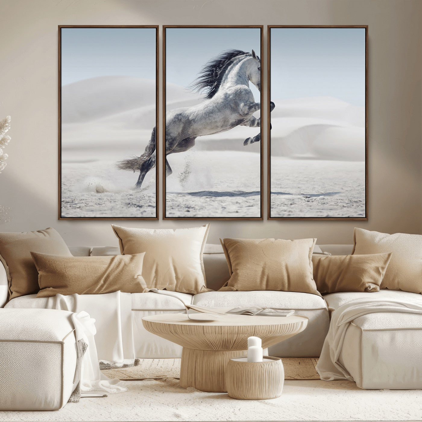 MGV-FC-48X32-3P - Prancing Horse on Dessert Large Wall Art Animal Canvas Print