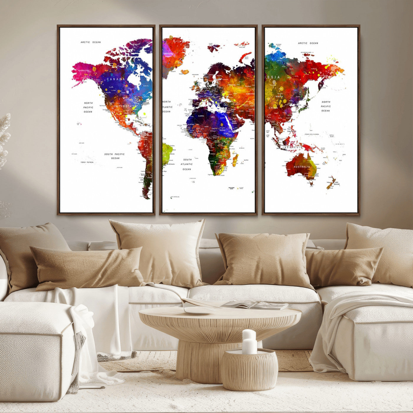 MGV-FC-48X32-3P - Push Pin World Map Canvas Print – Framed Wall Art for Couples to Track Their Travels – Anniversary