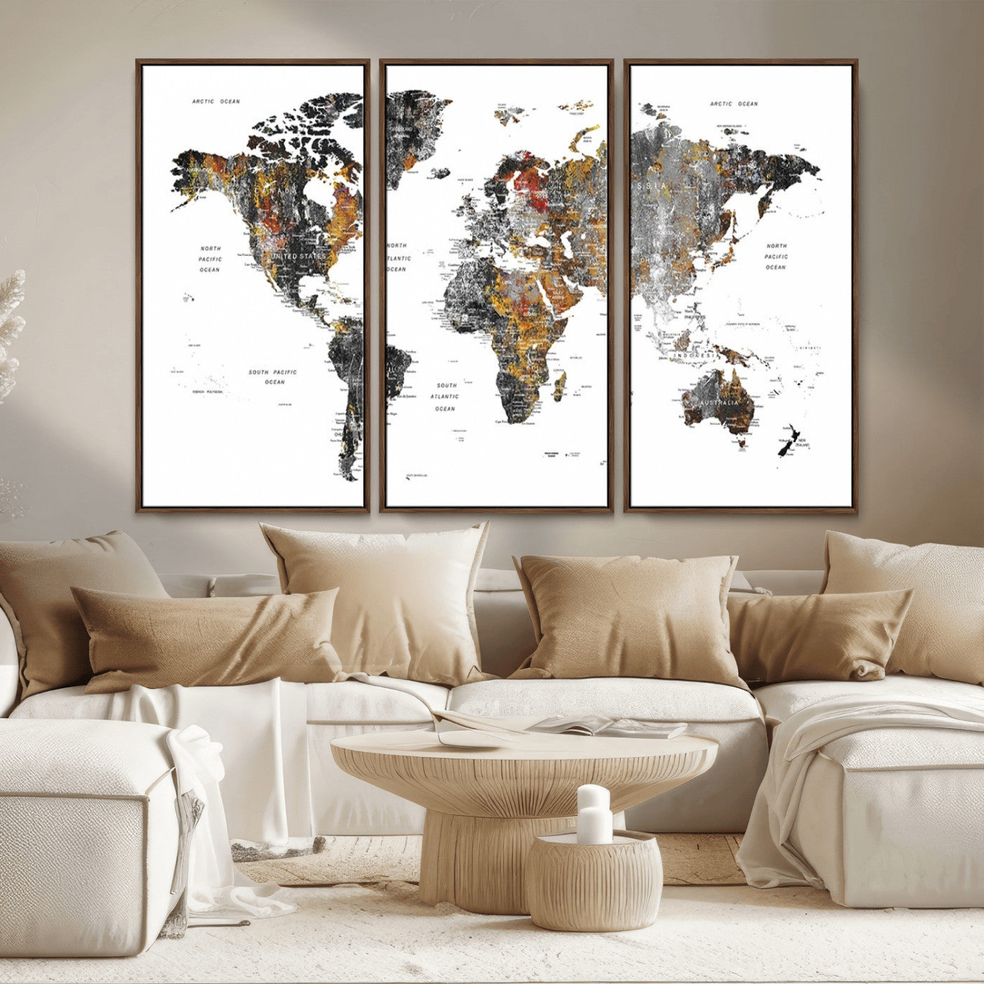 MGV-FC-48X32-3P - World Map Wall Art Canvas Print for Home and Office Decor