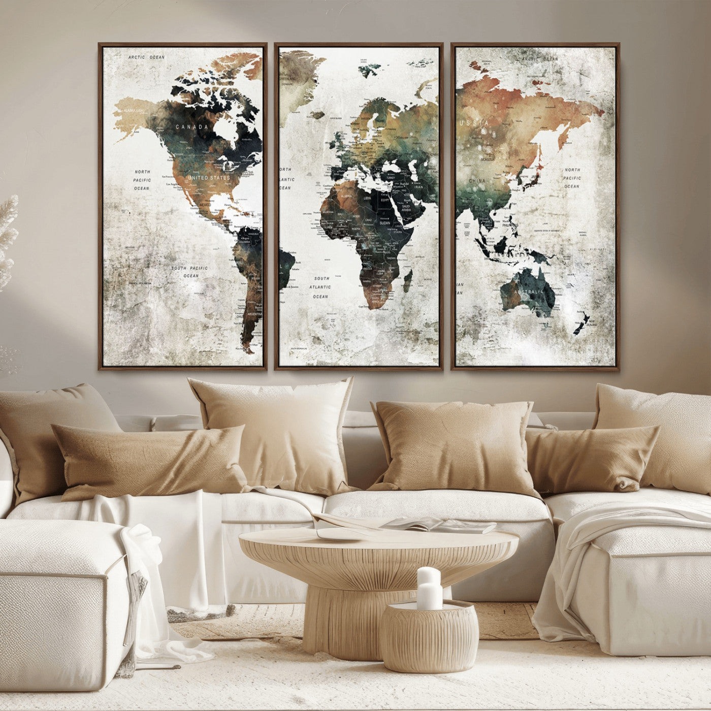 MGV-FC-48X32-3P - Push Pin World Map Canvas Print – Framed Wall Art for Couples to Track Their Travels – Anniversary