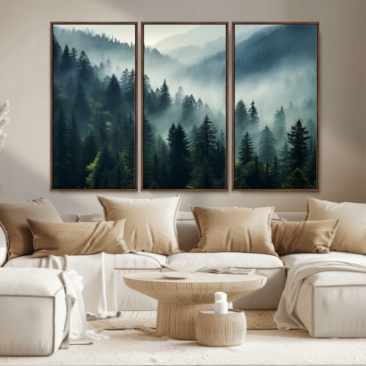 MGV-FC-48X32-3P - Captivating Misty Forest Wall Art Premium Canvas Print a Foggy and Serene Atmosphere Art