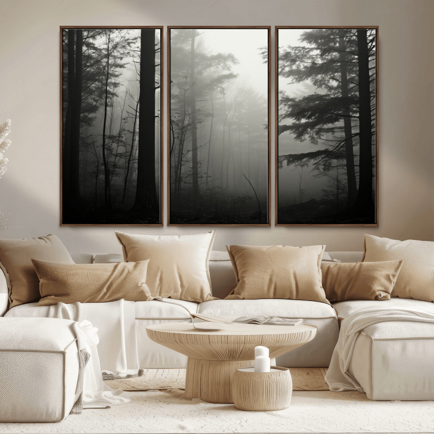 MGV-FC-48X32-3P - Misty Forest Wall Art Premium Canvas Print a Foggy and Serene Atmosphere - Nature Wall Art