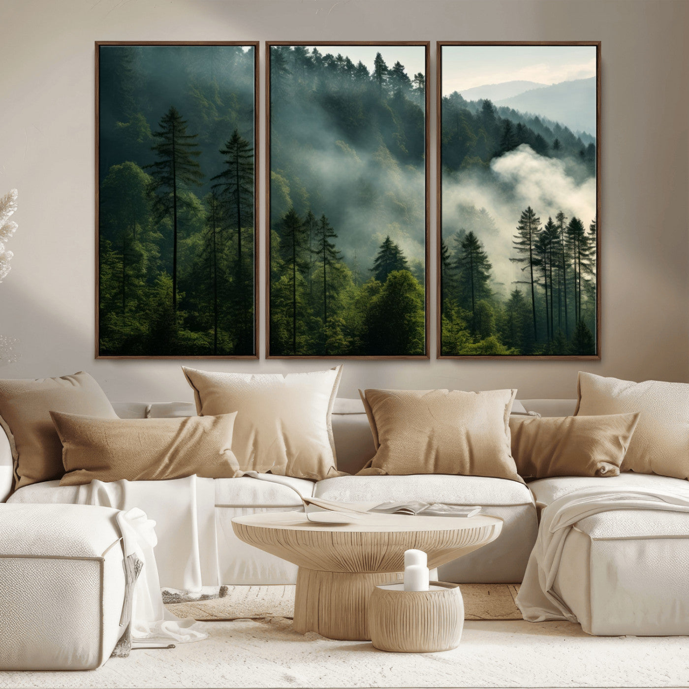 MGV-FC-48X32-3P - Misty Forest Wall Art Premium Canvas Print a Foggy and Serene Atmosphere