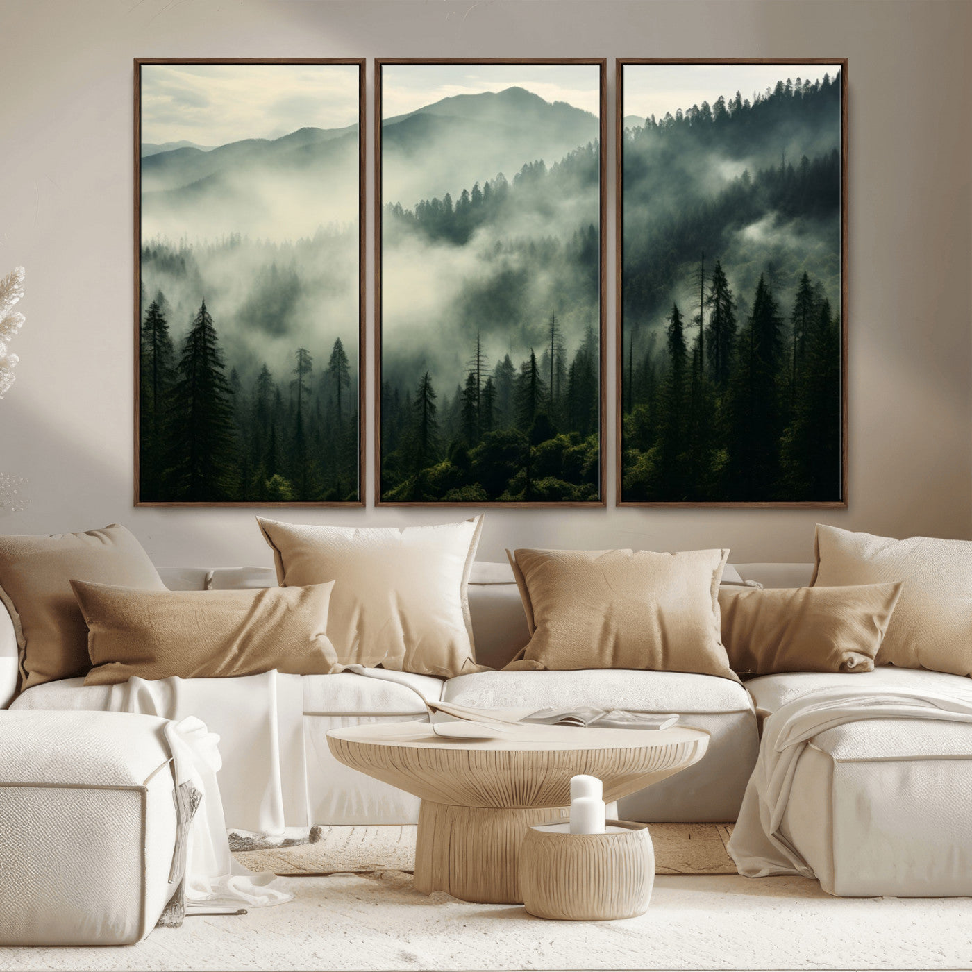 MGV-FC-48X32-3P - Captivating Misty Forest Wall Art Premium Canvas Print a Foggy and Serene Atmosphere