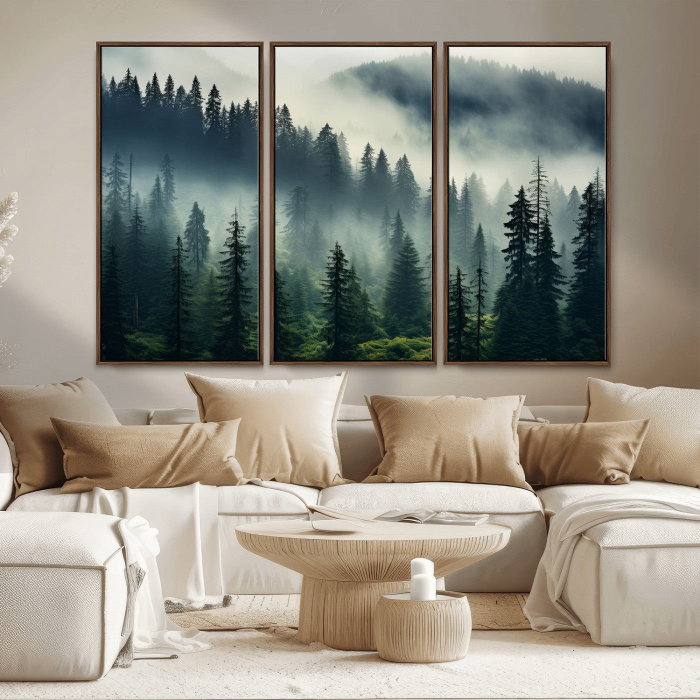 MGV-FC-48X32-3P - Captivating Misty Forest Wall Art Premium Canvas Print a Foggy and Serene Atmosphere